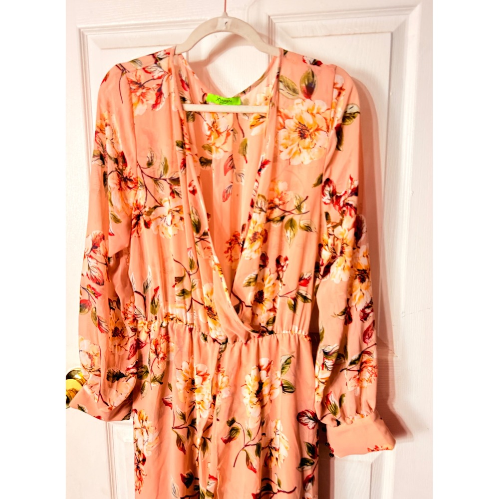 XTAREN Plus Peach Floral Wrap Maxi Dress Long Sleeve 2X - Picture 3 of 10